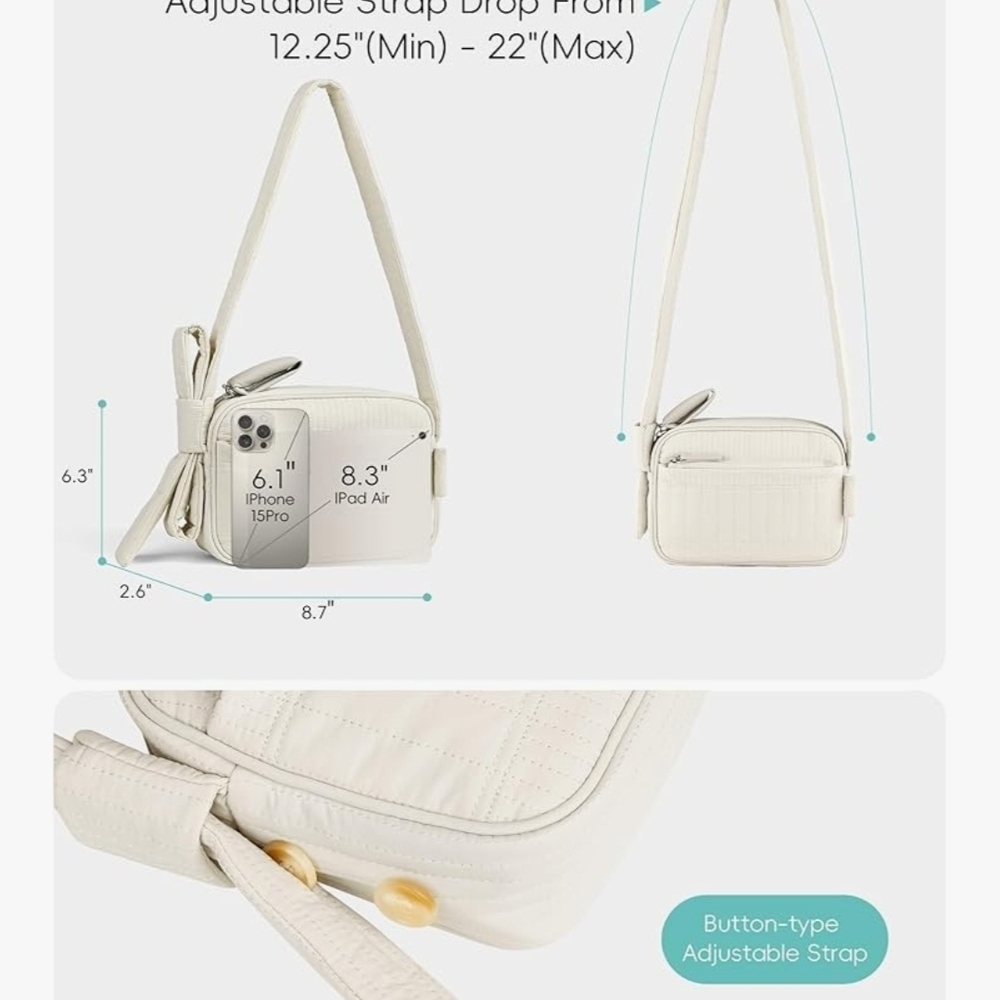 Small Cream Crossbody Bag with Adjustable Strap